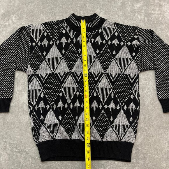 Vintage Fortune Knits Sweater Womens Black Gray Geometric Knit Pullover Size L - Picture 5 of 8
